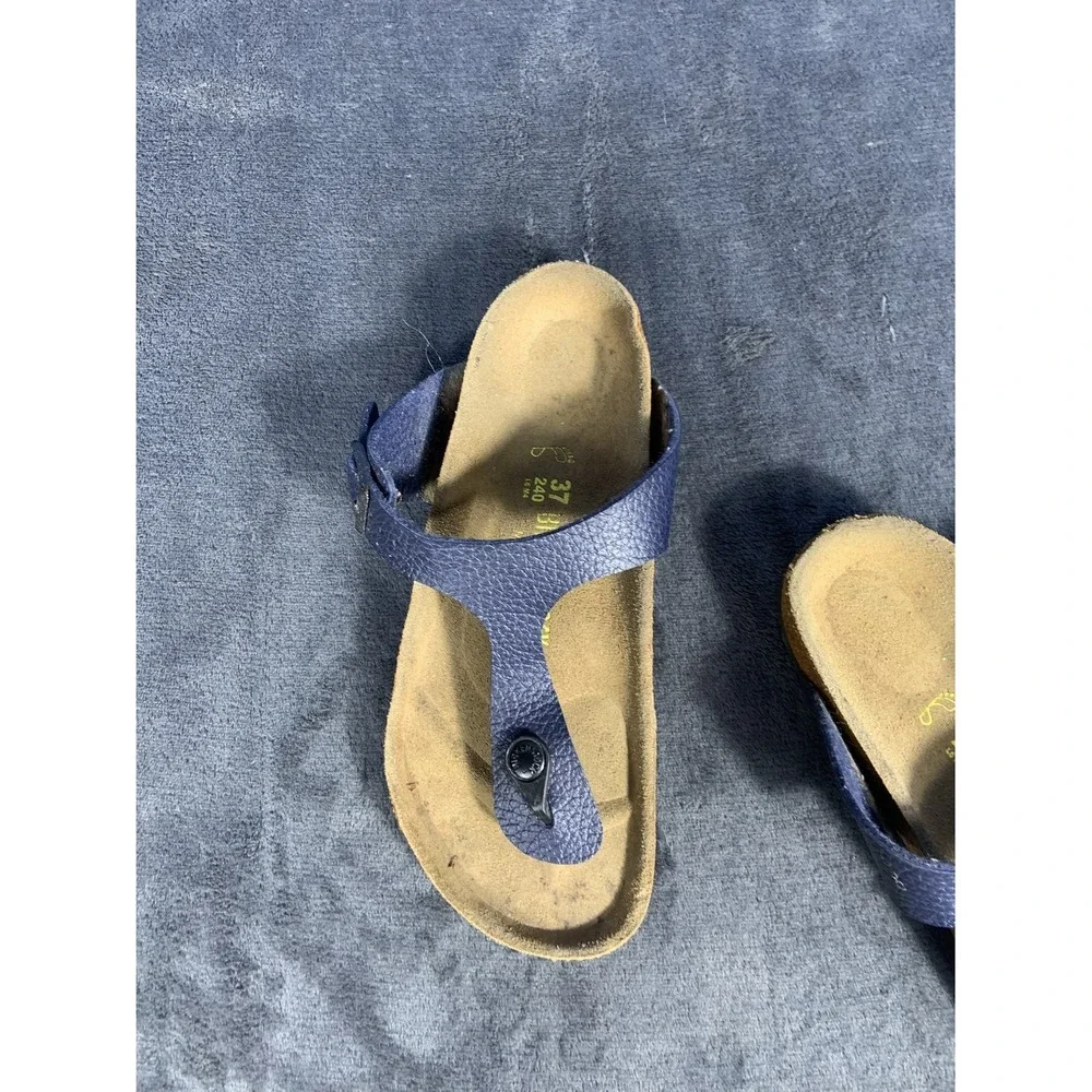 Birkenstock Gizeh Navy Blue Pebbled Leather Thong Sandals Women's 37 EU US 6-6.5